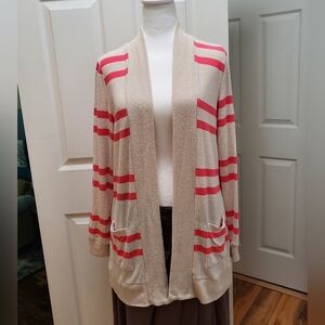 Market and Spruce Heather Brushed Knit Cardigan, Medium, Pale pink w/bright pink
